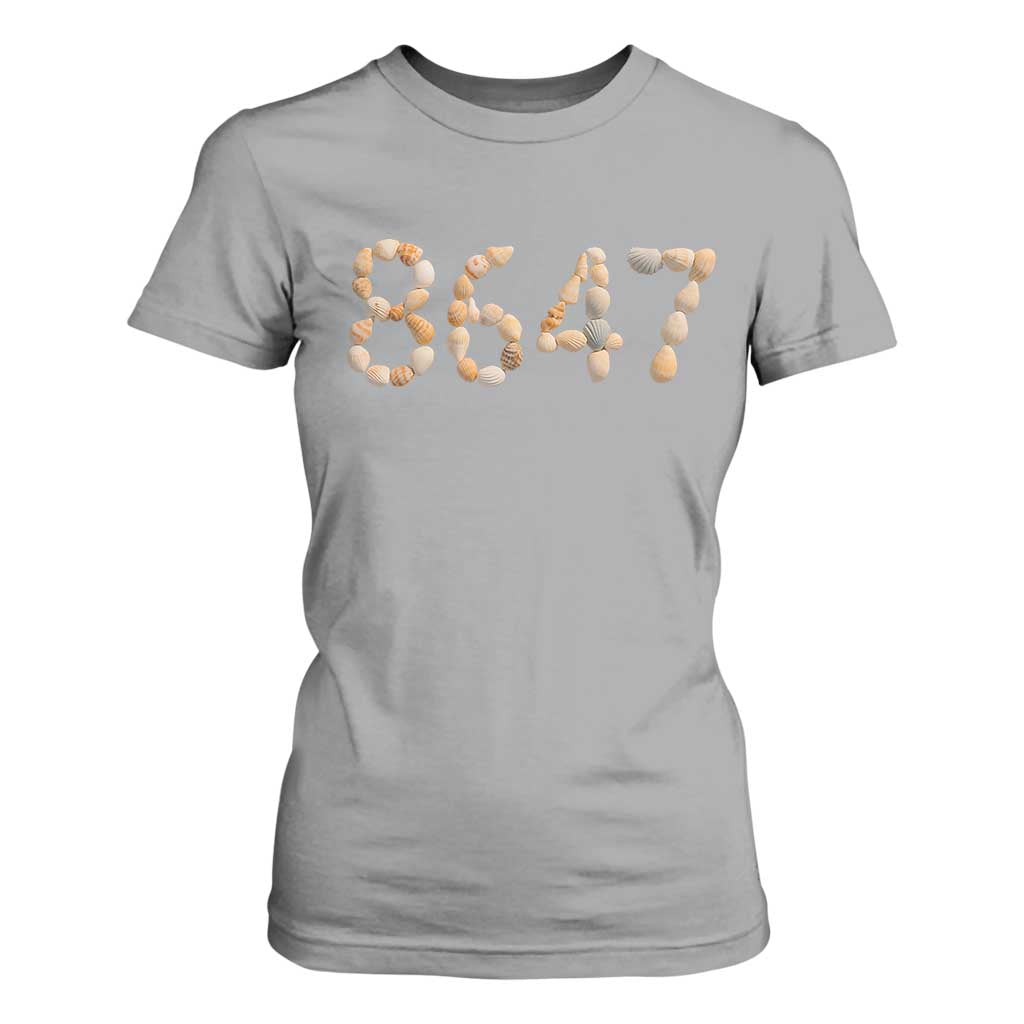 86 47 Seashell Beach Walk Graphic T Shirt For Women Subtle Coastal Summer Political Satire TS02 Sport Gray Print Your Wear