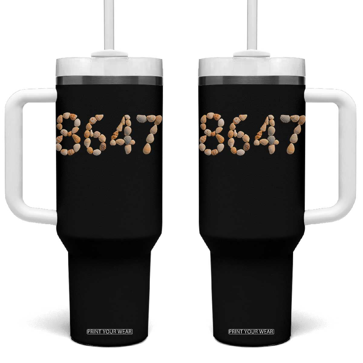 86 47 Seashell Beach Walk Graphic Tumbler With Handle Subtle Coastal Summer Political Satire TS02 One Size: 40 oz Black Print Your Wear