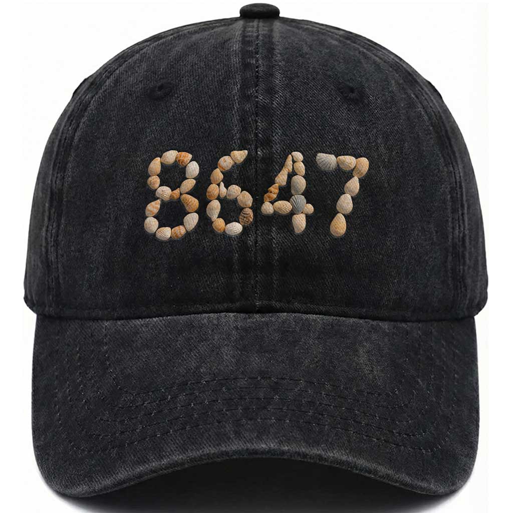 86 47 Seashell Beach Walk Graphic Washed Cotton Baseball Cap Subtle Coastal Summer Political Satire TS02 Print Your Wear