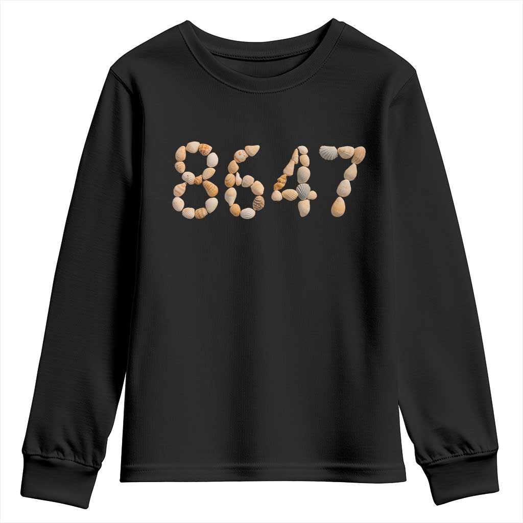 86 47 Seashell Beach Walk Graphic Youth Sweatshirt Subtle Coastal Summer Political Satire TS02 Black Print Your Wear