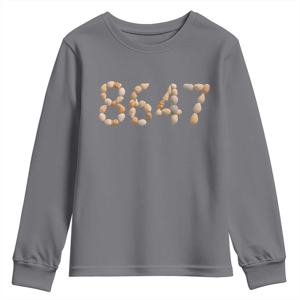 86 47 Seashell Beach Walk Graphic Youth Sweatshirt Subtle Coastal Summer Political Satire TS02 Charcoal Print Your Wear