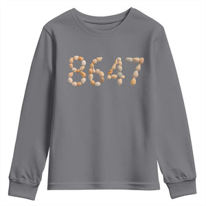 86 47 Seashell Beach Walk Graphic Youth Sweatshirt Subtle Coastal Summer Political Satire TS02 Charcoal Print Your Wear
