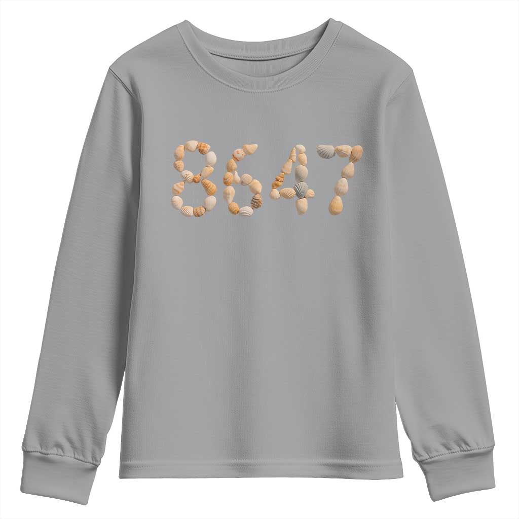 86 47 Seashell Beach Walk Graphic Youth Sweatshirt Subtle Coastal Summer Political Satire TS02 Sport Gray Print Your Wear