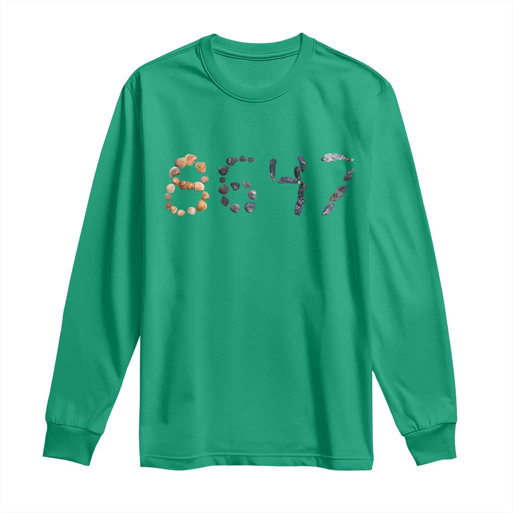 86 47 Seashell Graphic Subtle Summer Coastal Long Sleeve Shirt Viral 2026 Beach Walk Political Satire TS02 Irish Green Print Your Wear