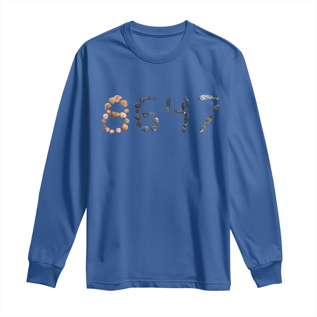 86 47 Seashell Graphic Subtle Summer Coastal Long Sleeve Shirt Viral 2026 Beach Walk Political Satire TS02 Royal Blue Print Your Wear