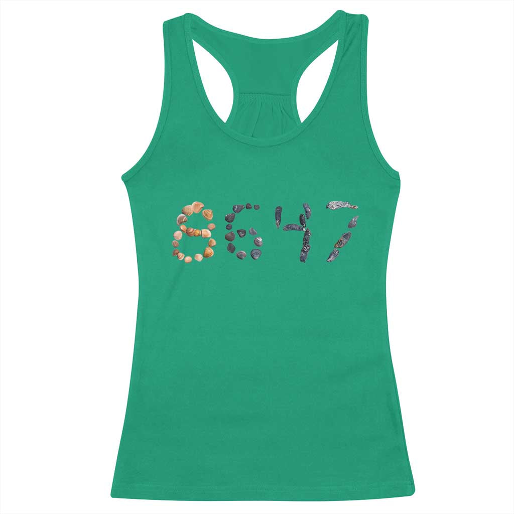 86 47 Seashell Graphic Subtle Summer Coastal Racerback Tank Top Viral 2026 Beach Walk Political Satire TS02 Irish Green Print Your Wear