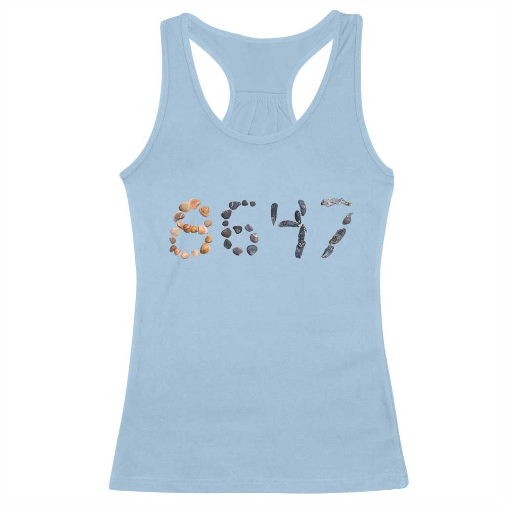 86 47 Seashell Graphic Subtle Summer Coastal Racerback Tank Top Viral 2026 Beach Walk Political Satire TS02 Light Blue Print Your Wear