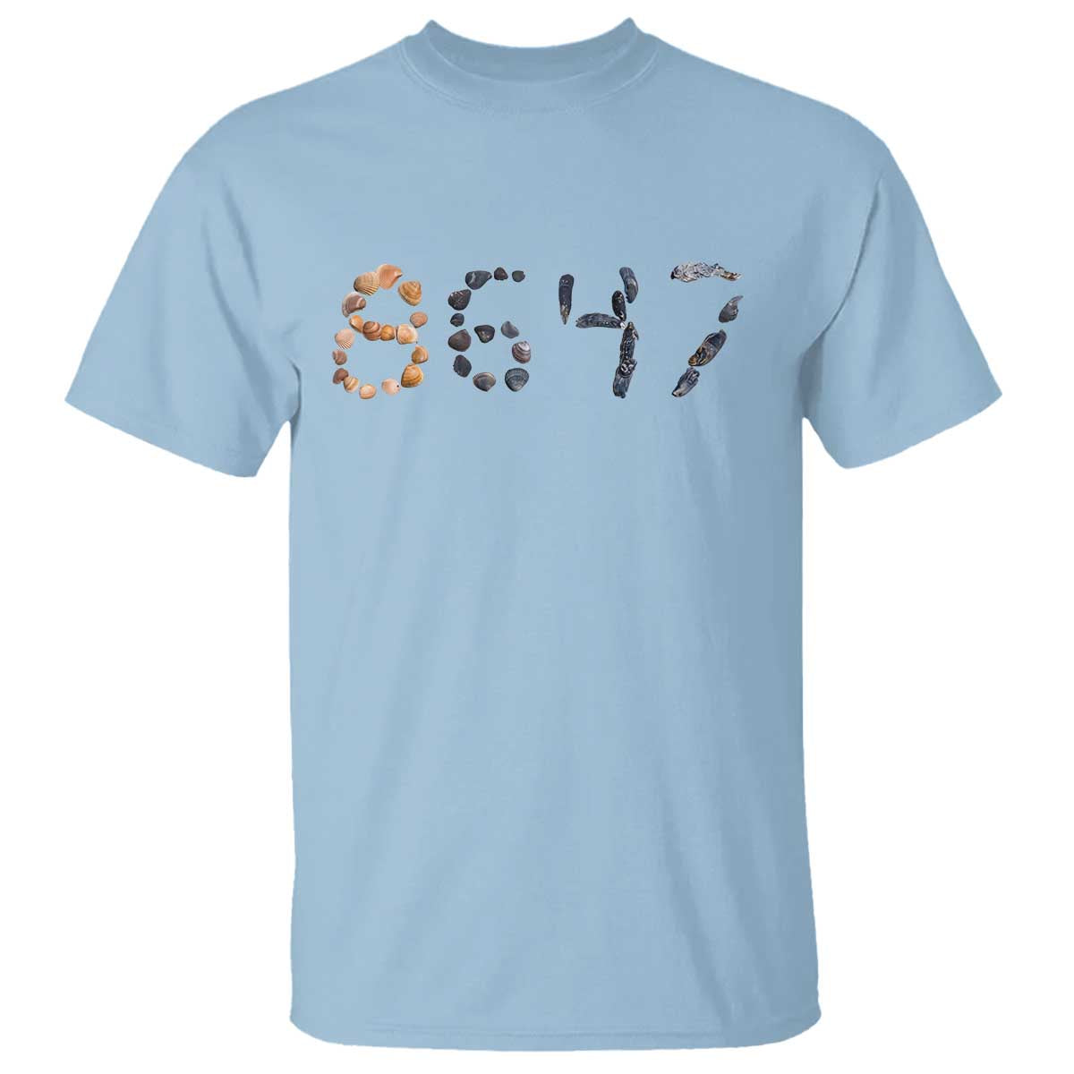 86 47 Seashell Graphic Subtle Summer Coastal T Shirt Viral 2026 Beach Walk Political Satire TS02 Light Blue Print Your Wear