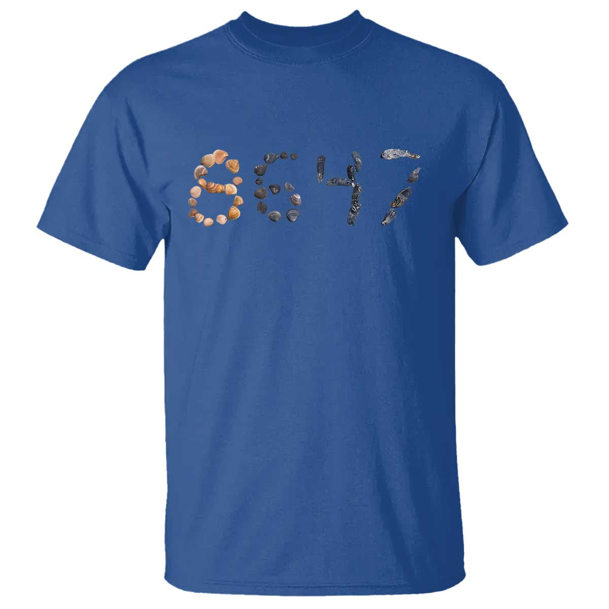 86 47 Seashell Graphic Subtle Summer Coastal T Shirt Viral 2026 Beach Walk Political Satire TS02 Royal Blue Print Your Wear