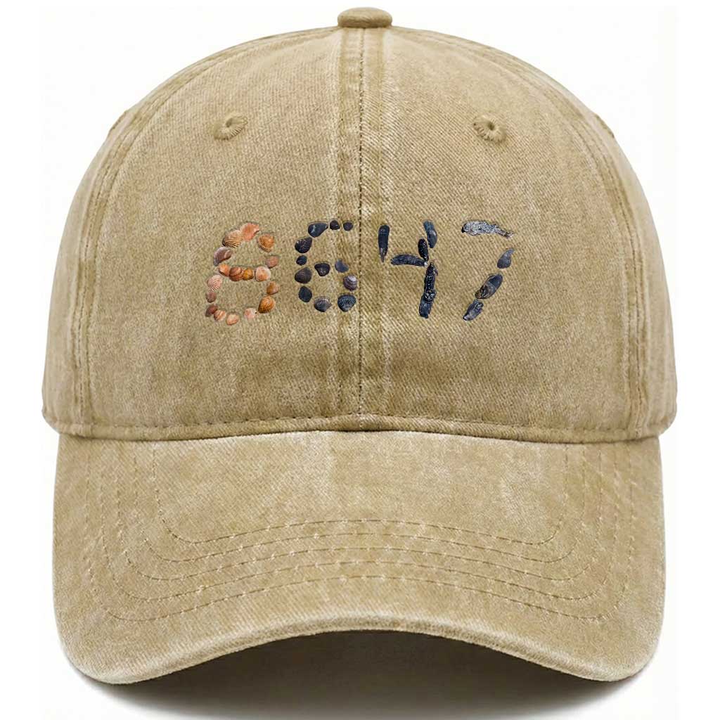 86 47 Seashell Graphic Subtle Summer Coastal Washed Cotton Baseball Cap Viral 2026 Beach Walk Political Satire TS02 Print Your Wear