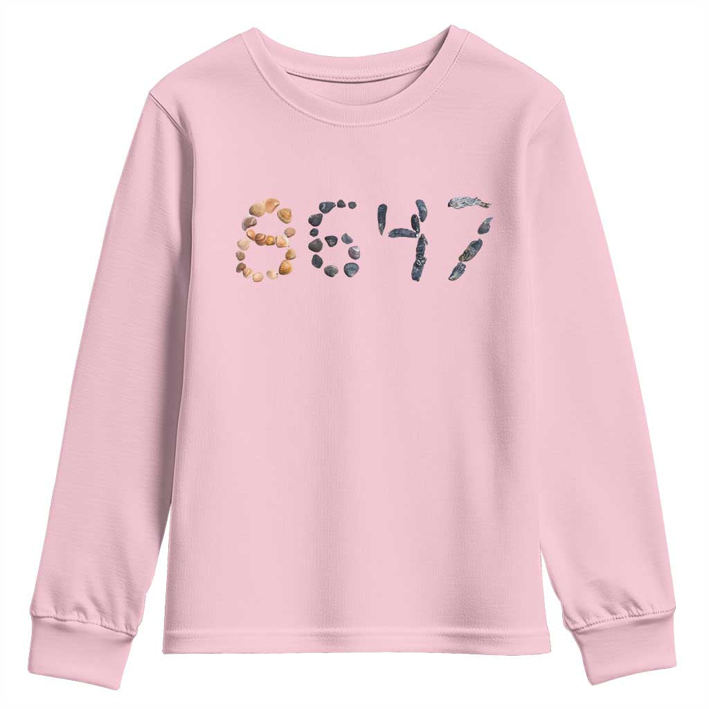86 47 Seashell Graphic Subtle Summer Coastal Youth Sweatshirt Viral 2026 Beach Walk Political Satire TS02 Light Pink Print Your Wear