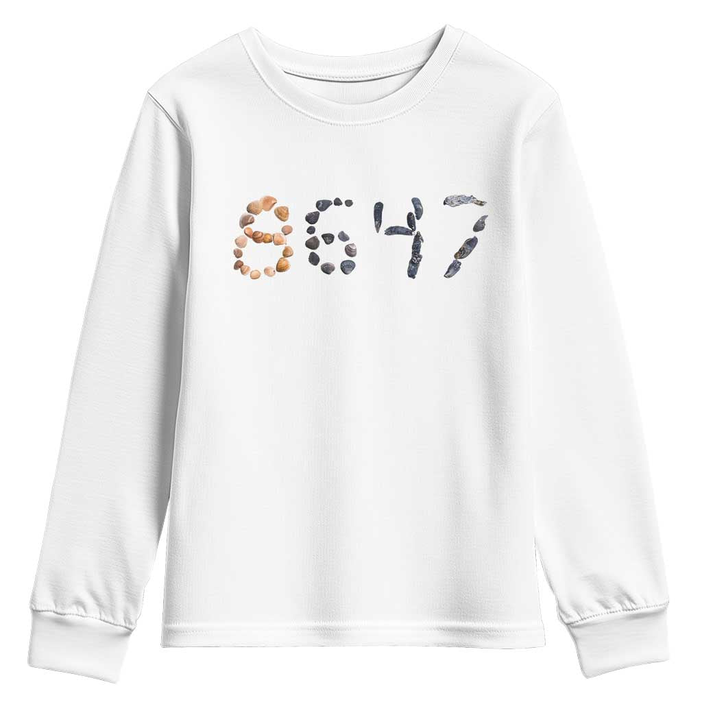 86 47 Seashell Graphic Subtle Summer Coastal Youth Sweatshirt Viral 2026 Beach Walk Political Satire TS02 White Print Your Wear