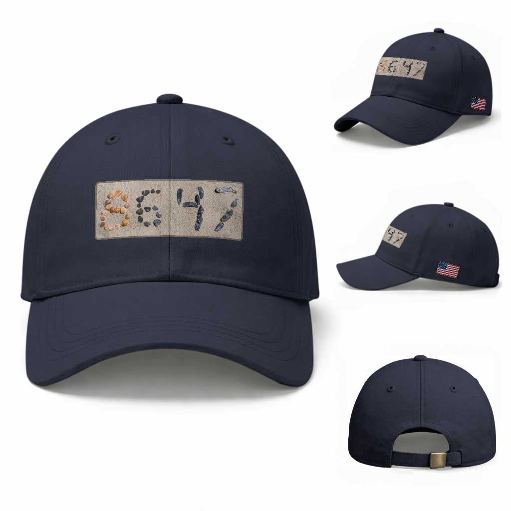 86 47 Seashell Beach Sand Graphic Baseball Cap Subtle Coastal Summer Political Satire TS02 Baseball Cap Universal Fit Navy Print Your Wear