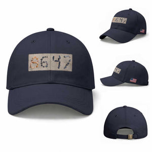 86 47 Seashell Beach Sand Graphic Baseball Cap Subtle Coastal Summer Political Satire TS02 Baseball Cap Universal Fit Navy Print Your Wear