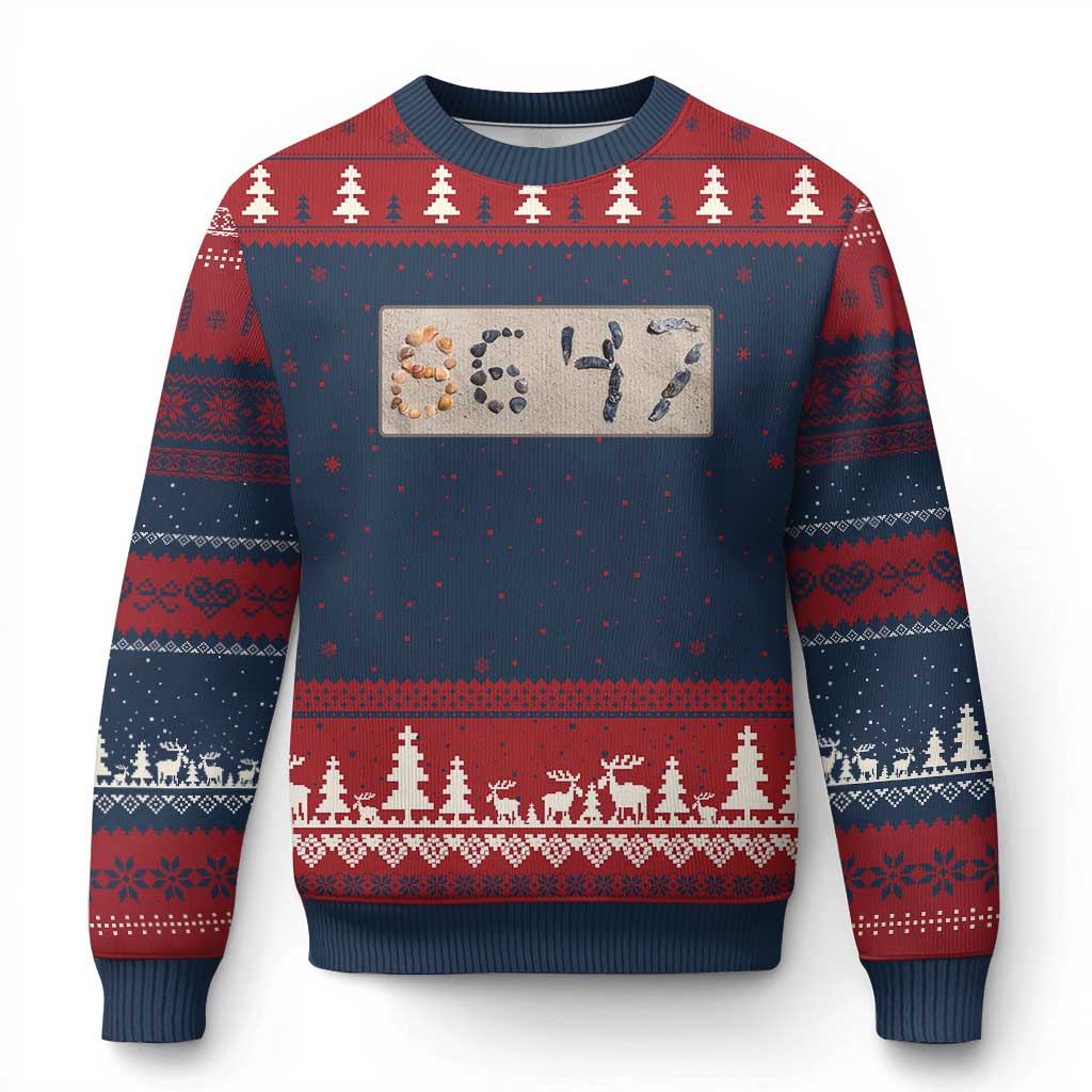 86 47 Seashell Beach Sand Graphic Ugly Christmas Sweater Subtle Coastal Summer Political Satire TS02 Navy Red Print Your Wear