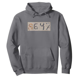 86 47 Seashell Beach Sand Graphic Hoodie Subtle Coastal Summer Political Satire TS02 Charcoal Print Your Wear