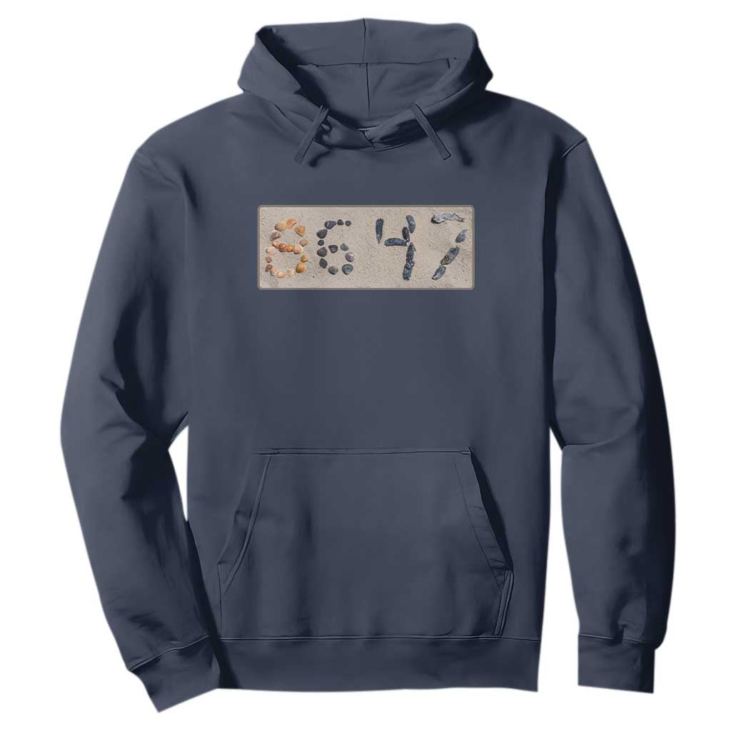 86 47 Seashell Beach Sand Graphic Hoodie Subtle Coastal Summer Political Satire TS02 Navy Print Your Wear
