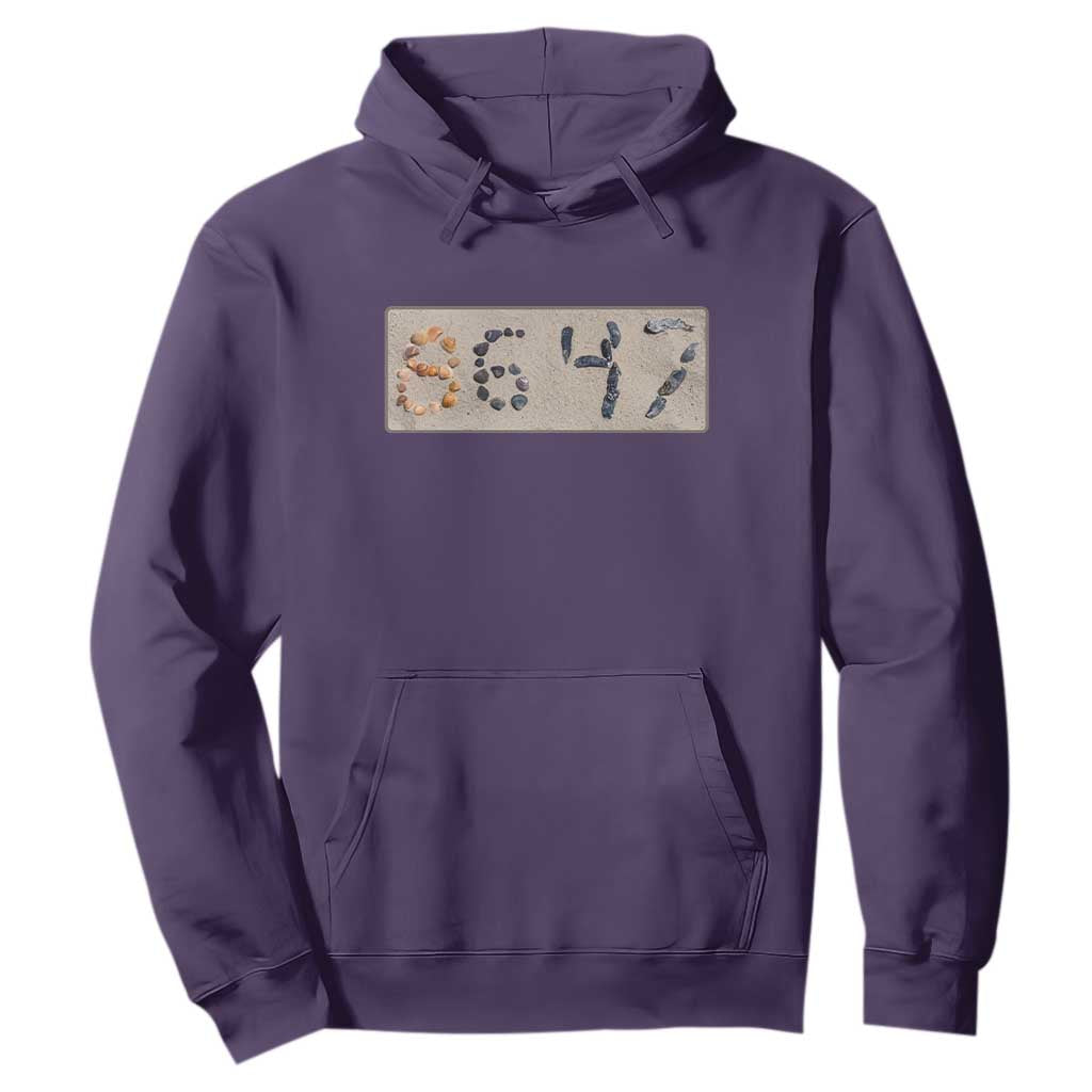 86 47 Seashell Beach Sand Graphic Hoodie Subtle Coastal Summer Political Satire TS02 Purple Print Your Wear