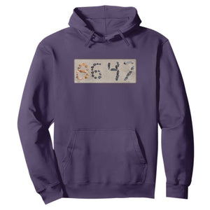 86 47 Seashell Beach Sand Graphic Hoodie Subtle Coastal Summer Political Satire TS02 Purple Print Your Wear