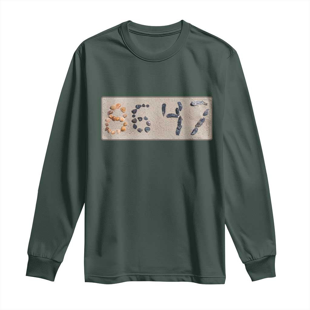 86 47 Seashell Beach Sand Graphic Long Sleeve Shirt Subtle Coastal Summer Political Satire TS02 Dark Forest Green Print Your Wear