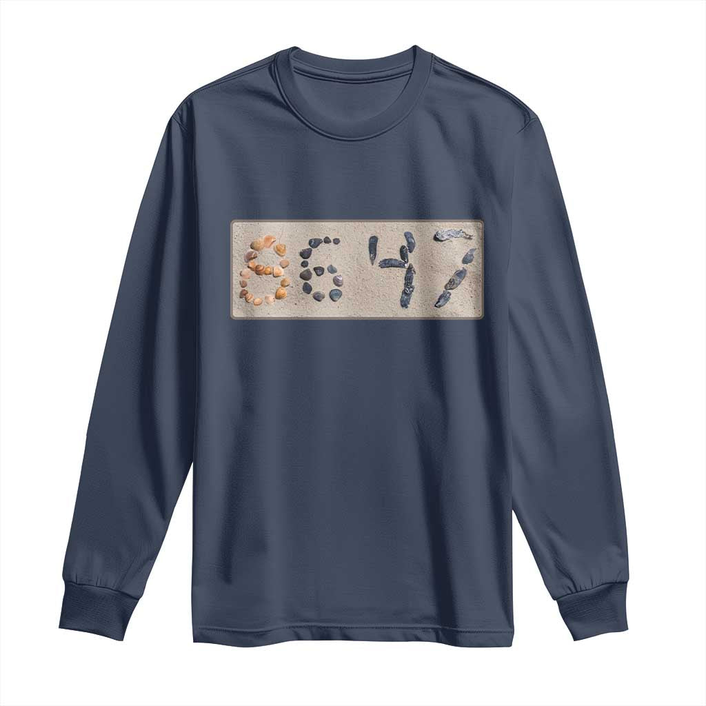 86 47 Seashell Beach Sand Graphic Long Sleeve Shirt Subtle Coastal Summer Political Satire TS02 Navy Print Your Wear