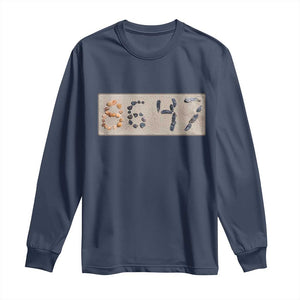 86 47 Seashell Beach Sand Graphic Long Sleeve Shirt Subtle Coastal Summer Political Satire TS02 Navy Print Your Wear