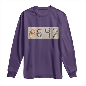 86 47 Seashell Beach Sand Graphic Long Sleeve Shirt Subtle Coastal Summer Political Satire TS02 Purple Print Your Wear