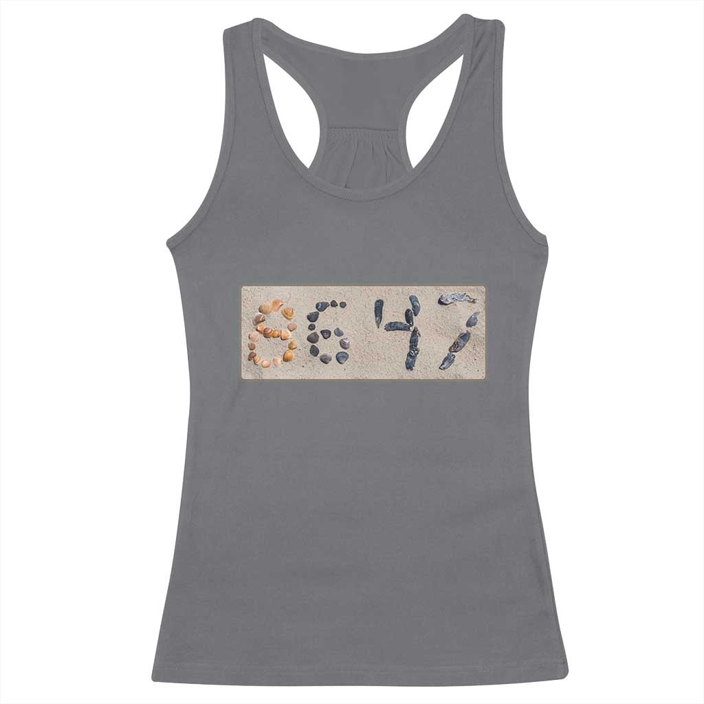 86 47 Seashell Beach Sand Graphic Racerback Tank Top Subtle Coastal Summer Political Satire TS02 Charcoal Print Your Wear