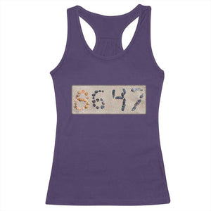 86 47 Seashell Beach Sand Graphic Racerback Tank Top Subtle Coastal Summer Political Satire TS02 Purple Print Your Wear