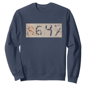 86 47 Seashell Beach Sand Graphic Sweatshirt Subtle Coastal Summer Political Satire TS02 Navy Print Your Wear