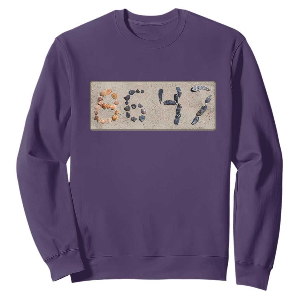 86 47 Seashell Beach Sand Graphic Sweatshirt Subtle Coastal Summer Political Satire TS02 Purple Print Your Wear