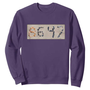 86 47 Seashell Beach Sand Graphic Sweatshirt Subtle Coastal Summer Political Satire TS02 Purple Print Your Wear
