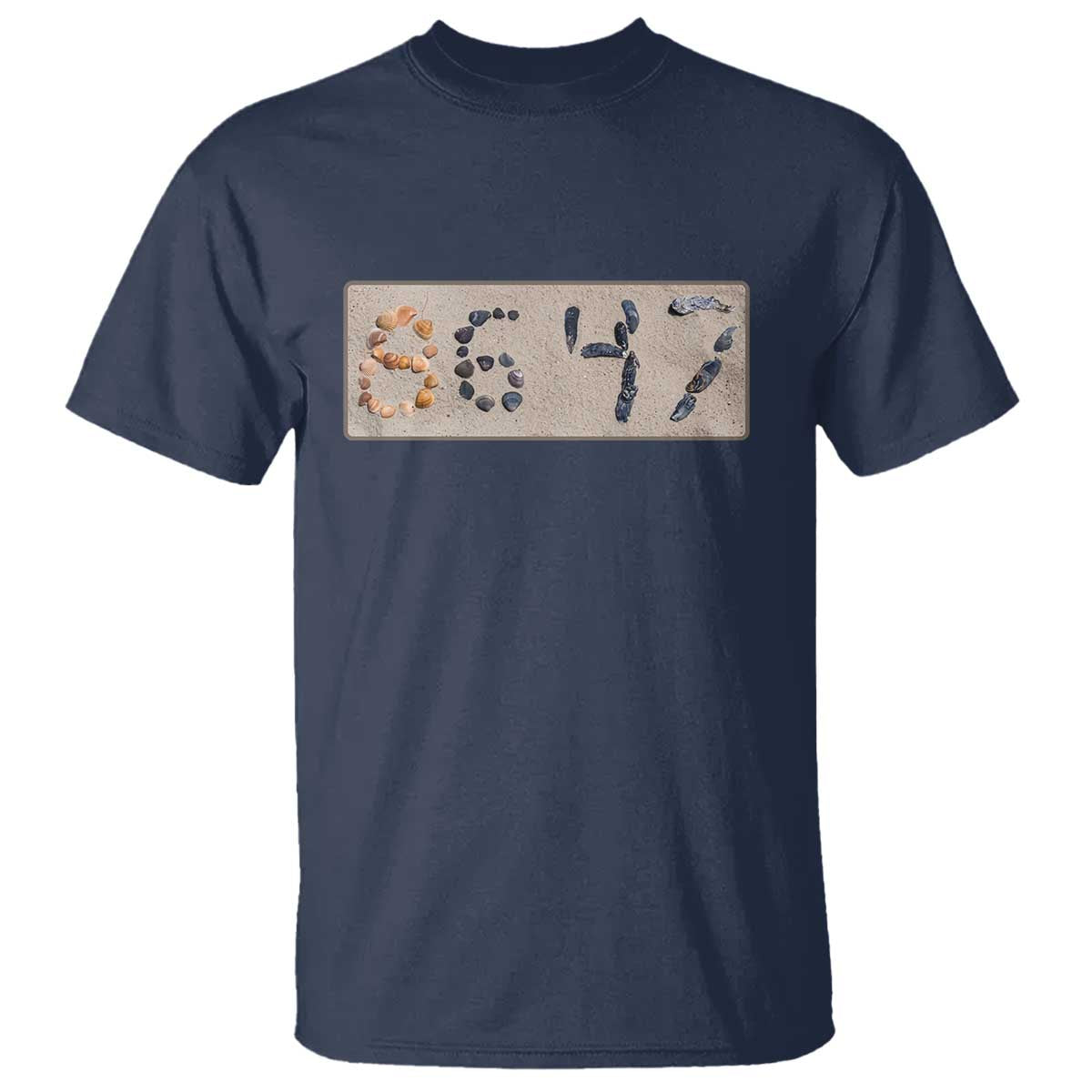 86 47 Seashell Beach Sand Graphic T Shirt Subtle Coastal Summer Political Satire TS02 Navy Print Your Wear