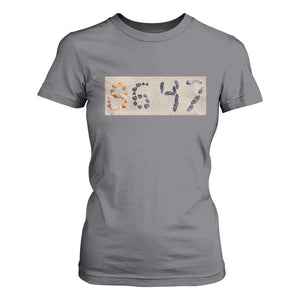 86 47 Seashell Beach Sand Graphic T Shirt For Women Subtle Coastal Summer Political Satire TS02 Charcoal Print Your Wear