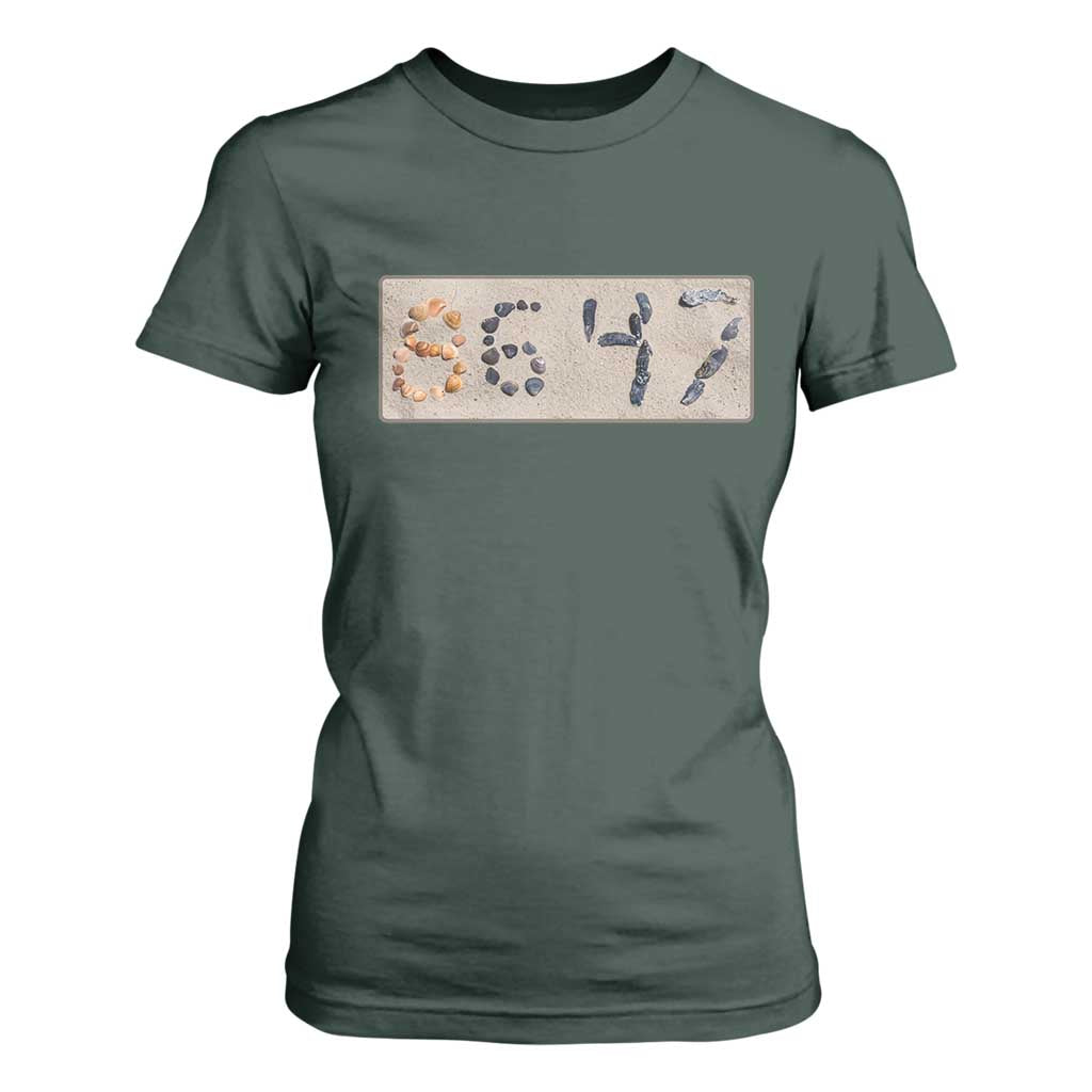 86 47 Seashell Beach Sand Graphic T Shirt For Women Subtle Coastal Summer Political Satire TS02 Dark Forest Green Print Your Wear