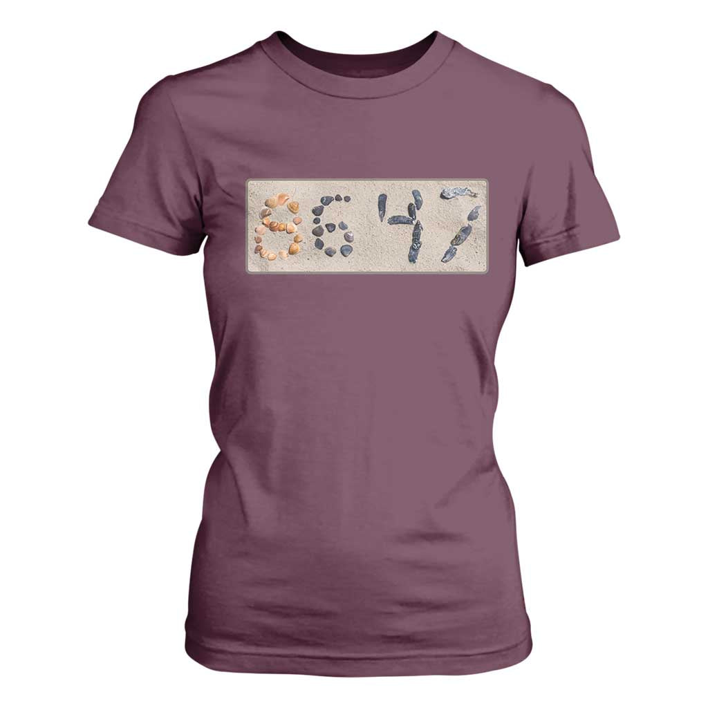 86 47 Seashell Beach Sand Graphic T Shirt For Women Subtle Coastal Summer Political Satire TS02 Maroon Print Your Wear
