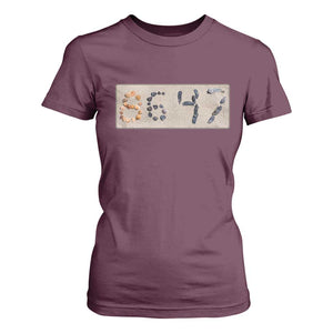 86 47 Seashell Beach Sand Graphic T Shirt For Women Subtle Coastal Summer Political Satire TS02 Maroon Print Your Wear