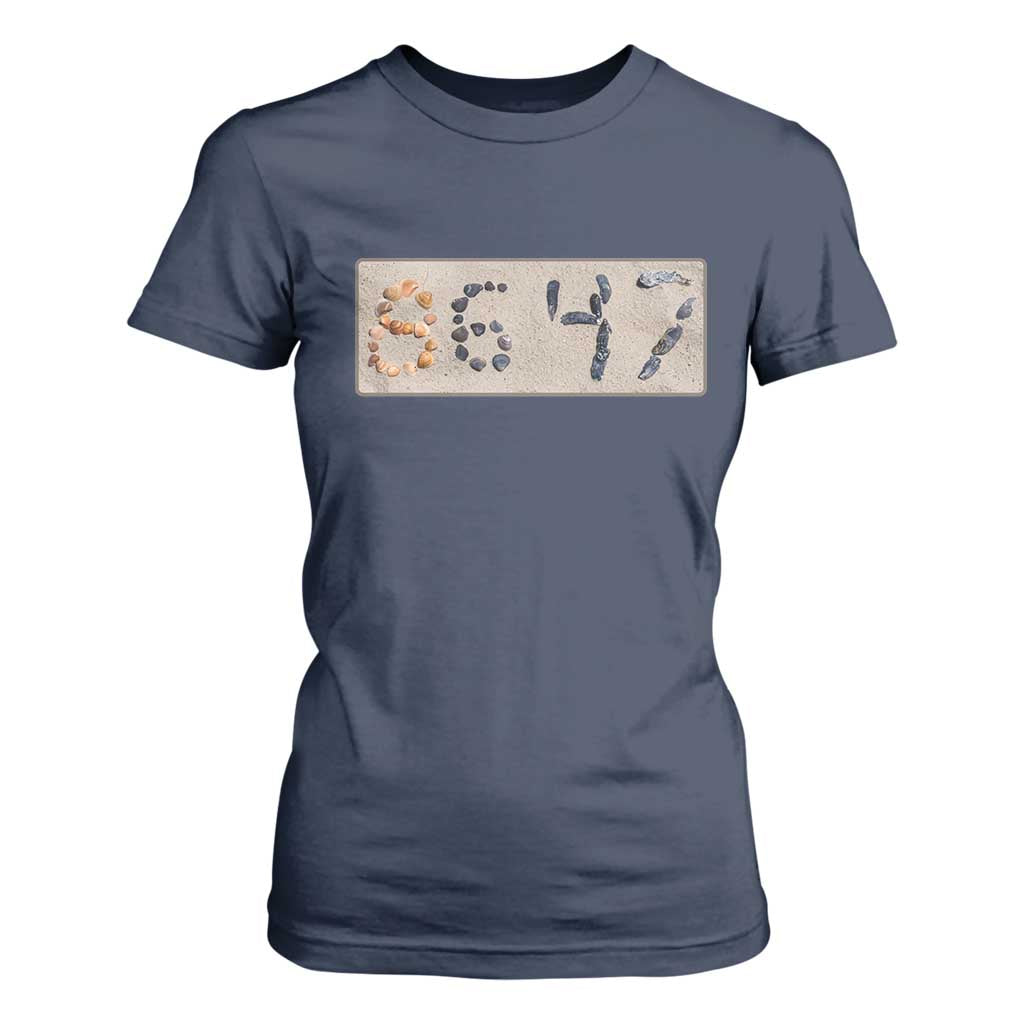 86 47 Seashell Beach Sand Graphic T Shirt For Women Subtle Coastal Summer Political Satire TS02 Navy Print Your Wear