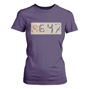 86 47 Seashell Beach Sand Graphic T Shirt For Women Subtle Coastal Summer Political Satire TS02 Purple Print Your Wear