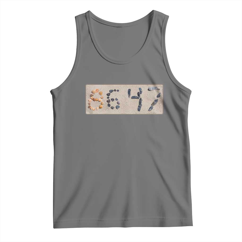 86 47 Seashell Beach Sand Graphic Tank Top Subtle Coastal Summer Political Satire TS02 Black Heather Print Your Wear