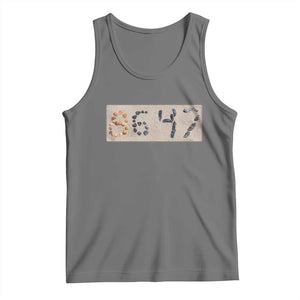 86 47 Seashell Beach Sand Graphic Tank Top Subtle Coastal Summer Political Satire TS02 Black Heather Print Your Wear