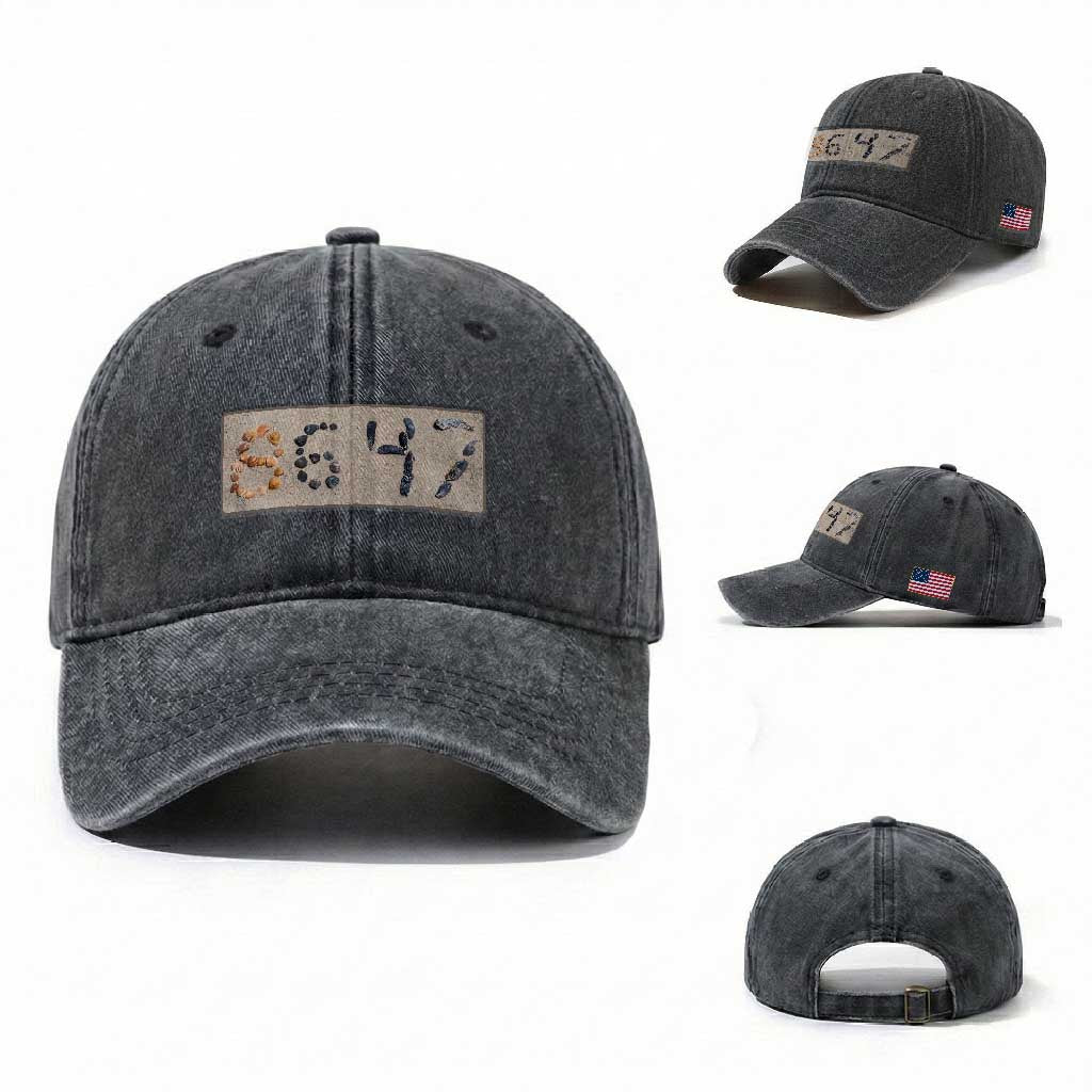 86 47 Seashell Beach Sand Graphic Washed Cotton Baseball Cap Subtle Coastal Summer Political Satire TS02 Washed Cap Universal Fit Dark Gray Print Your Wear