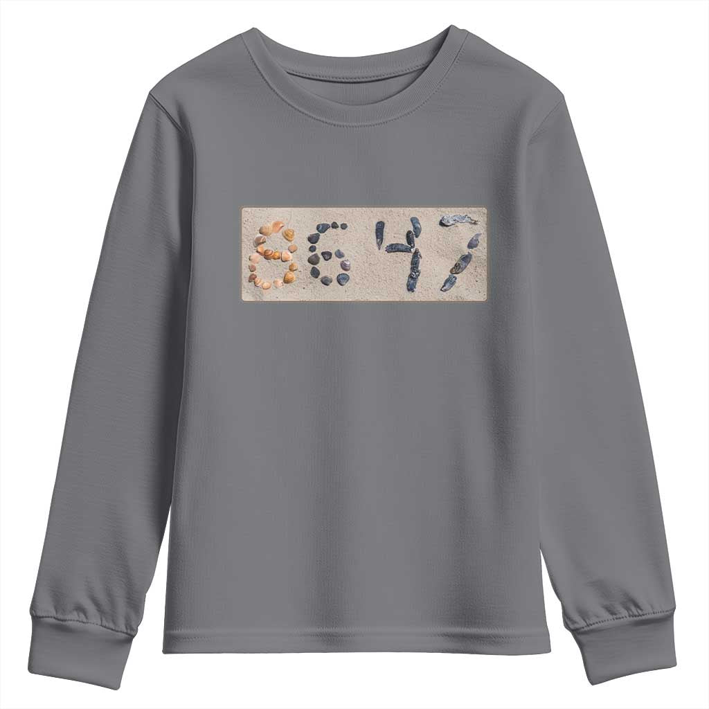 86 47 Seashell Beach Sand Graphic Youth Sweatshirt Subtle Coastal Summer Political Satire TS02 Charcoal Print Your Wear