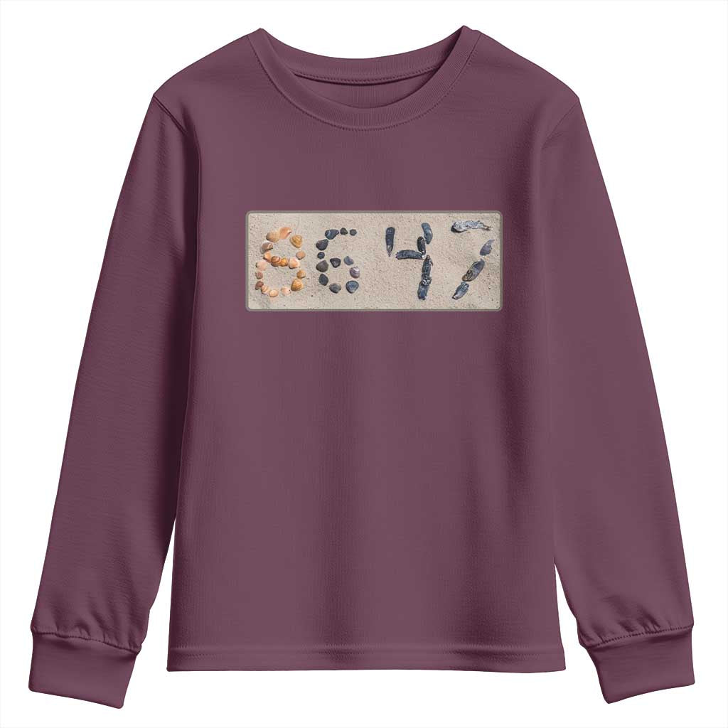 86 47 Seashell Beach Sand Graphic Youth Sweatshirt Subtle Coastal Summer Political Satire TS02 Maroon Print Your Wear