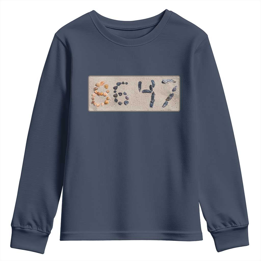 86 47 Seashell Beach Sand Graphic Youth Sweatshirt Subtle Coastal Summer Political Satire TS02 Navy Print Your Wear