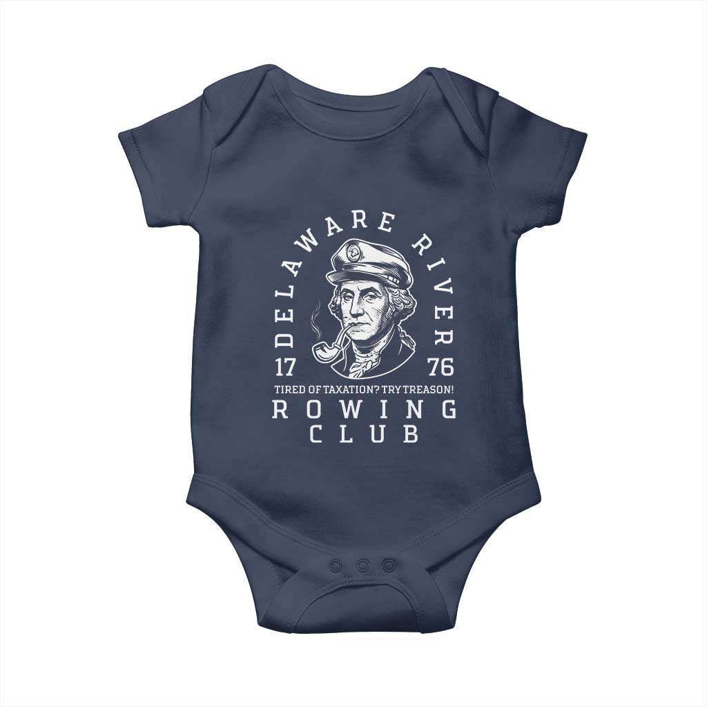 Delaware River Rowing Club 1776 Vintage Funny Patriotic Baby Onesie George Washington Tired of Taxation Try Treason TS02 Navy Print Your Wear