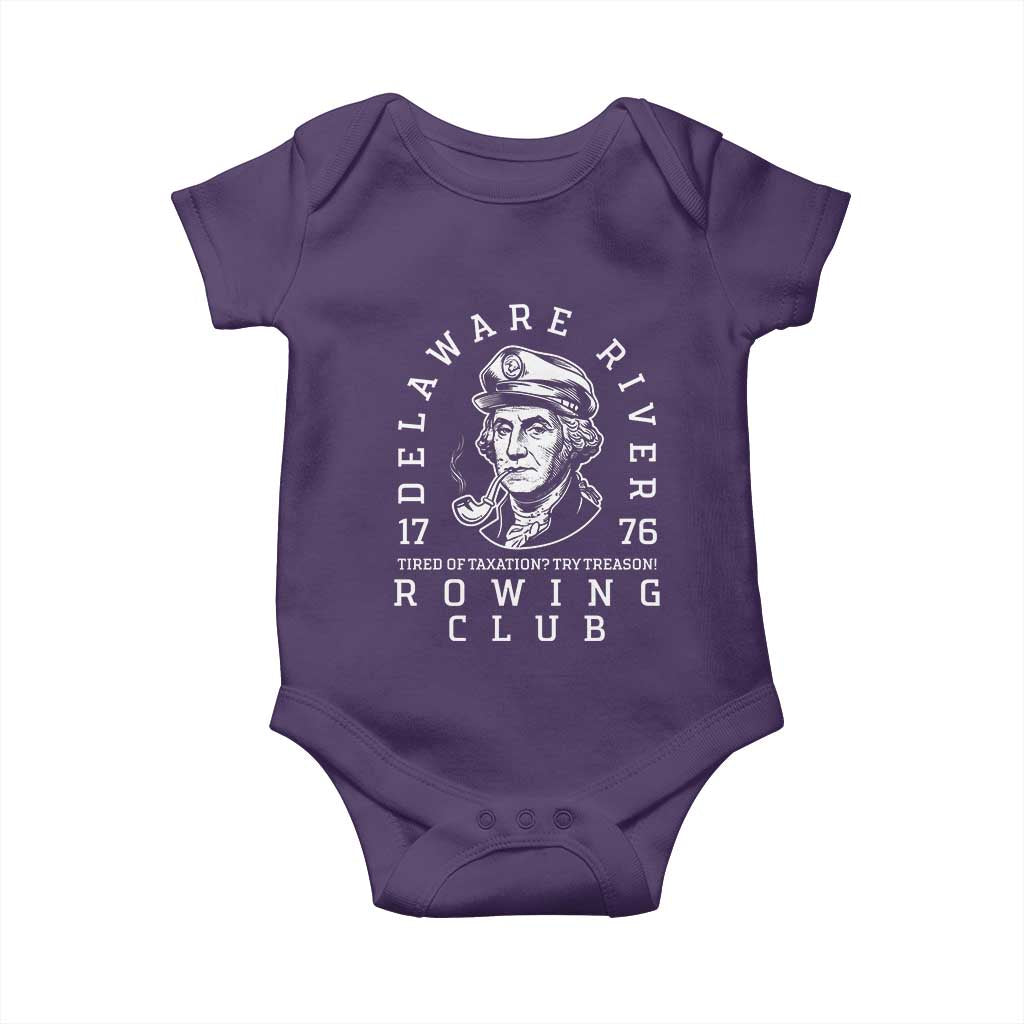 Delaware River Rowing Club 1776 Vintage Funny Patriotic Baby Onesie George Washington Tired of Taxation Try Treason TS02 Purple Print Your Wear