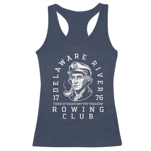 Delaware River Rowing Club 1776 Vintage Funny Patriotic Racerback Tank Top George Washington Tired of Taxation Try Treason TS02 Navy Print Your Wear
