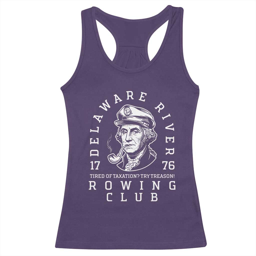 Delaware River Rowing Club 1776 Vintage Funny Patriotic Racerback Tank Top George Washington Tired of Taxation Try Treason TS02 Purple Print Your Wear