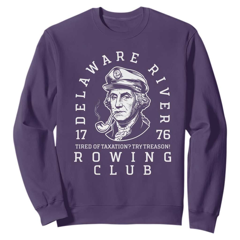 Delaware River Rowing Club 1776 Vintage Funny Patriotic Sweatshirt George Washington Tired of Taxation Try Treason TS02 Purple Print Your Wear